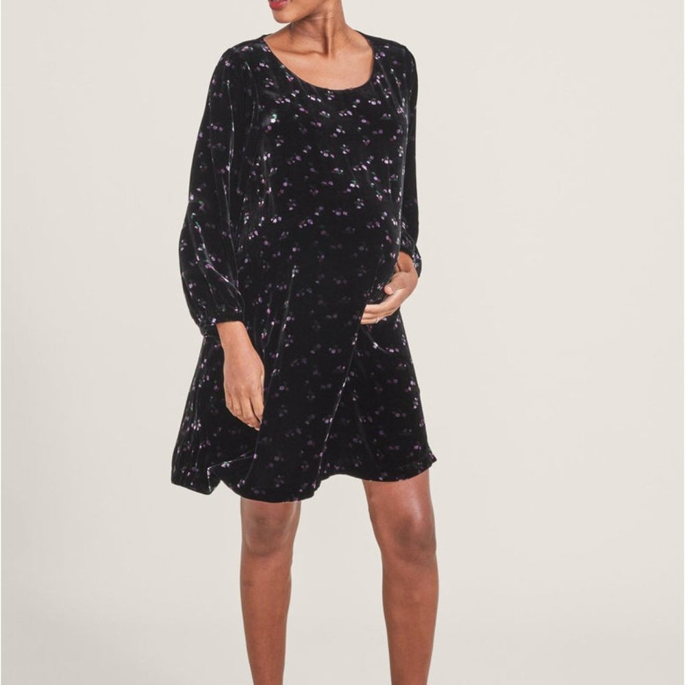 Hatch The Bella Maternity Velvet Mini Dress - Black Floral, Size M